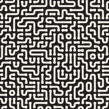 Irregular Rounded Lines Cirquit. Vector Seamless Black and White Pattern Illustrazione stock