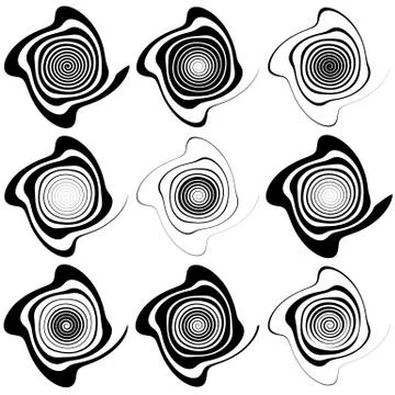 Irregular spirals. Spiral, vortex, swirl elements in asymmetric fashion (9 ve Stock Illustration