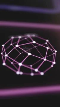 Irregular three-dimensional mesh of magenta lines and white nodes fills Stock Photos