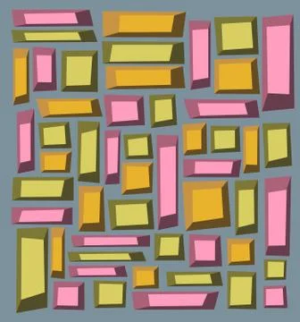 Irregular tile pattern frames in green orange pink over gray Stock Illustration