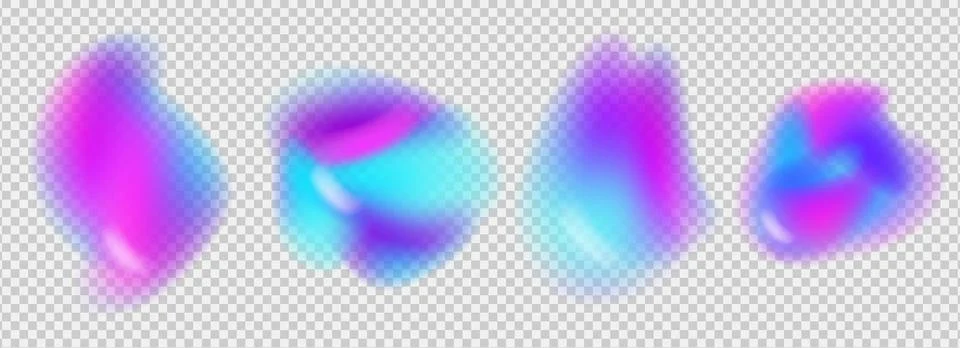 Irregular transparent gradient shapes set. Vector organic liquid splashes. Glow 스톡 일러스트