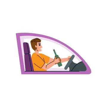 Irresponsible man drinking alcohol while driving car Stock Illustration