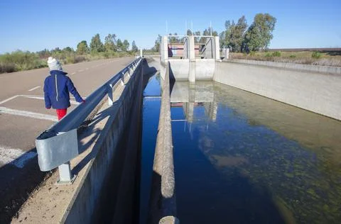 Irrigation canal in winter, Spain Stock Photos