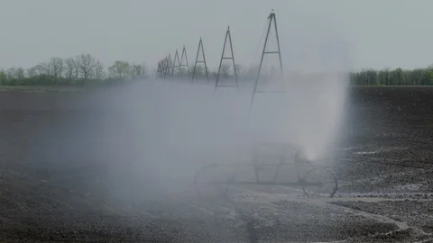 Irrigation Of The Field, Medium Close Up Stock Footage 89317192