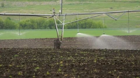 Irrigation pivot system watering a field Stock Footage 169368703