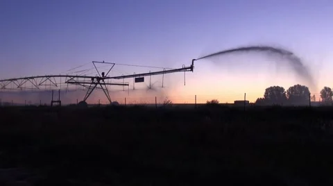 An irrigation sprinkler at daybreak Stock-Footage 42128620