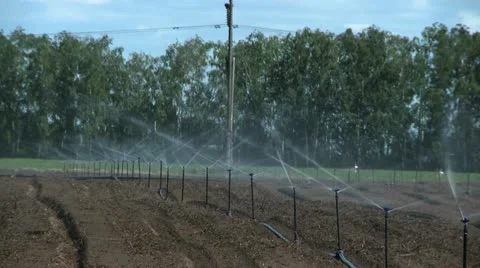 Irrigation system on farm Stock Footage