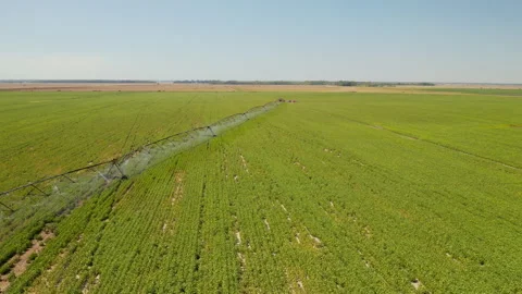 Irrigation System on Field of Crops - Aerial View Stockbeeldmateriaal 248097953