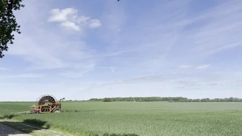 Irrigation system in green wheat field Stock-Footage 335598738