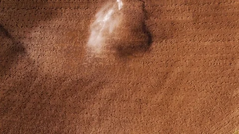 Irrigation System Watering Newly Plowed Field in Lazio Countryside, Italy Stockbeeldmateriaal 344948271