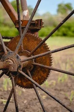 Irrigation system wheel close up Stock Photos