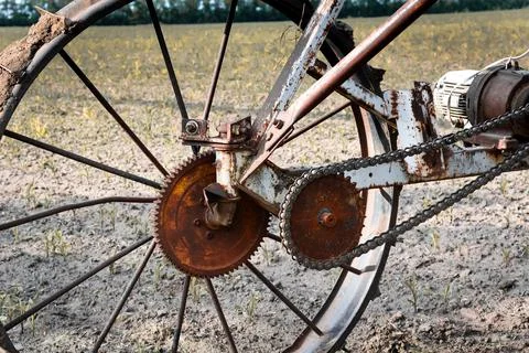 Irrigation system wheel close up Stock Photos