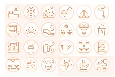 Irrigation Vector Icon Collection with 24 128x128 Thin Line Designs Illustrazione stock