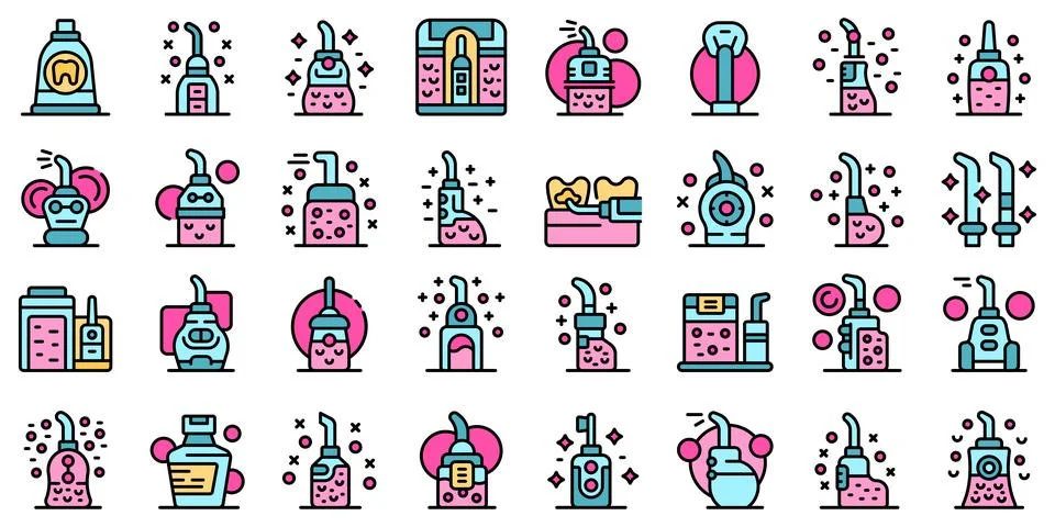 Irrigator for teeth icons set vector flat 스톡 일러스트