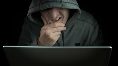 Irritable man working on laptop in darkness. Video stock 267760654