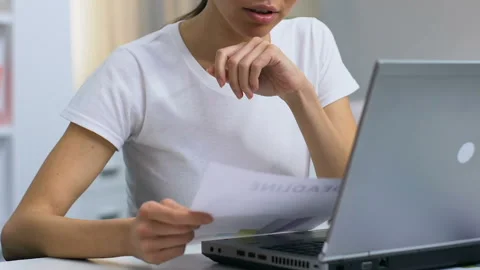 Irritated female freelancer working on computer, complicated task, difficulties Stock Footage 106078247