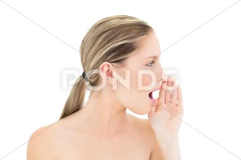 Irritated fresh blonde woman yelling at someone Stock Photos