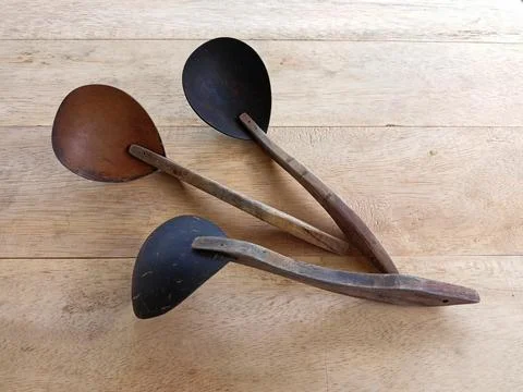 Irus Coconut Shell or Vegetable Spoon Stock Photos