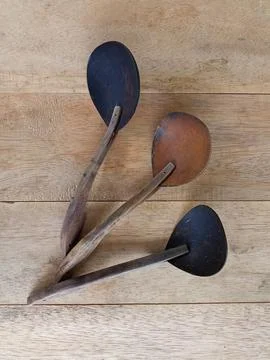 Irus Coconut Shell or Vegetable Spoon Stock Photos