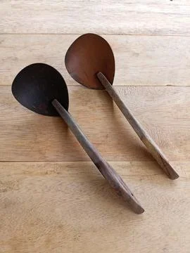 Irus Coconut Shell or Vegetable Spoon Stock Photos