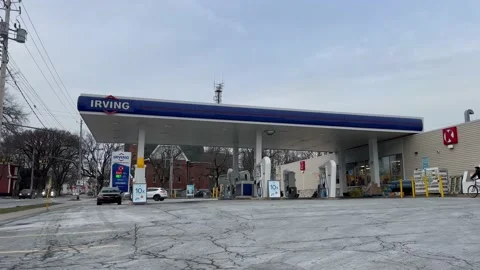 IRVING Gas Station store front or Petrol Pump, Halifax, Nova Scotia,Canada  Stock Footage 231360902