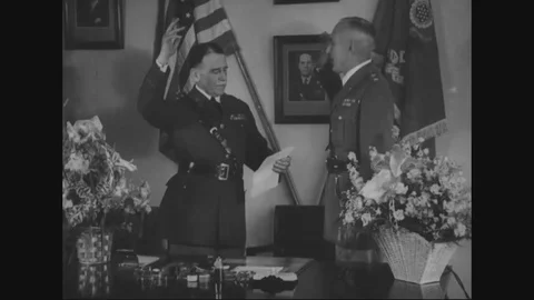 Irving J. Carr takes the oath with Blanton Winship at office - 1931 Video stock 86443887