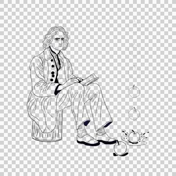 Isaac Newton, Gravity, falling apple, Isaac newton idea universal law Stock Illustration