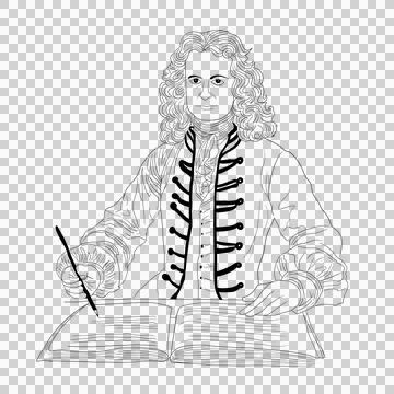 Isaac Newton, Gravity, falling apple, Isaac newton idea universal law Stock Illustration