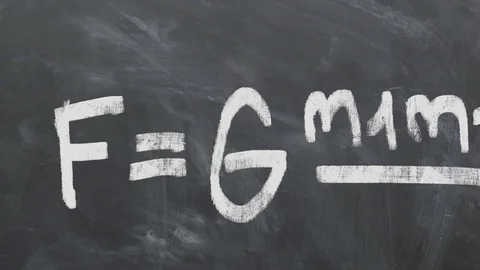 Isaac Newton's Gravitational Law Equation On Chalkboard.  Stock Footage