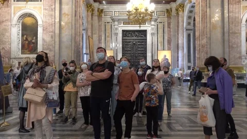 Isaac's Cathedral, excursion inside the temple. Russia, St. Petersburg June 2021 Stock Footage 155924747