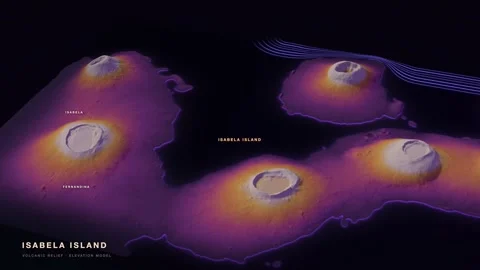 Isabela Island 3D terrain relief map in a thermal imaging palette 스톡 동영상 344565505