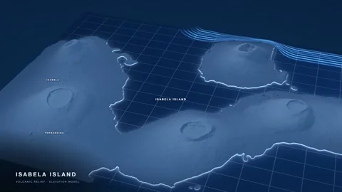 Isabela Island 3D terrain relief map as an engineering blueprint Stock Footage 344566012
