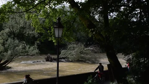 Isar river flooding after heavy rains Stock Footage 133018277