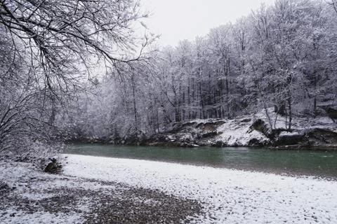 Isar river in wintertime with snow Stock Photos