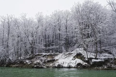 Isar river in wintertime with snow Stock Photos