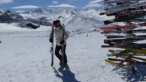 ISCHGL SKIER AT SIGNPOSTS Stock Footage 121480134