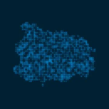 Ischia dotted glowing map. Shape of the island with blue bright bulbs. Vect.. Stock Illustration