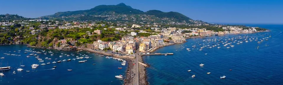 Ischia town view from Aragonese castle. Italy Stock Photos