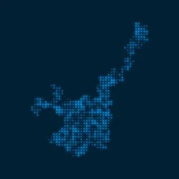 Ishigaki dotted glowing map. Shape of the island with blue bright bulbs. Ve.. Stock-Illustration
