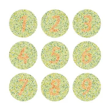 Ishihara Test with Color Blind Test Number from 1 to 9, Diagram Healthcare,.. 스톡 일러스트