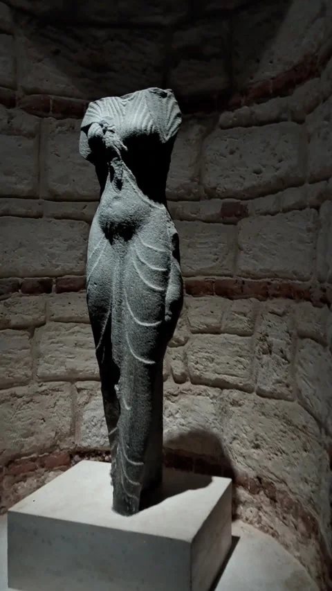 Isis Dark Stone Statue at Greco-Roman Museum Alexandria Stock Footage 345349343