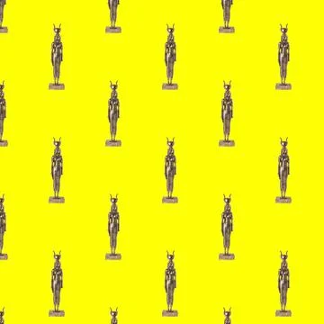 Isis figurine seamless pattern on yellow background. Stock Illustration