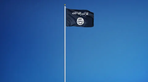 ISIS flag in slow motion seamlessly looped with alpha Stock Footage 61250676