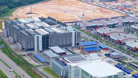 Iskandar Puteri Data Center Solar Roof Aerial - Malaysia Renewable Energy 4K Stock Footage 341374559