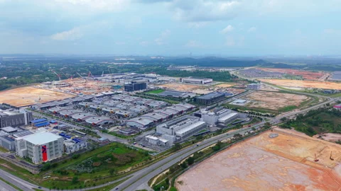 Iskandar Puteri Tech Park Aerial Pull Out - Johor Malaysia Industrial Growth 4K Stock Footage 341373100