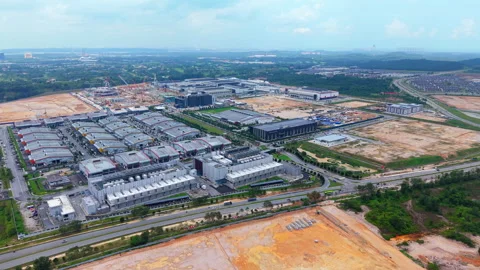 Iskandar Puteri Tech Park Main Entrance Aerial Orbit - Malaysia SEZ Gateway 4K Stock Footage 341376550
