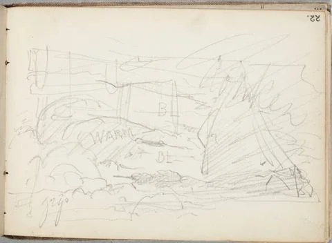 ï»¿Sketch of landscape and boat elements. From: A Marken sketchbook., circ Stock Photos