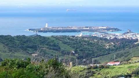 Isla de la Palomas in Tarifa town, in Spain. Stock Footage 111138153