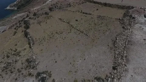 Isla Del Sol, Amazing Drone Clip, Puma-Rock Inca Altar, Lake Titicaca Bolivia HD Video stock 219367203