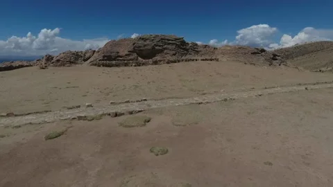 Isla Del Sol, Epic Drone Clip, Ancient Inca Altar Fly Over Lake Titicaca, HD Stock Footage 219364836